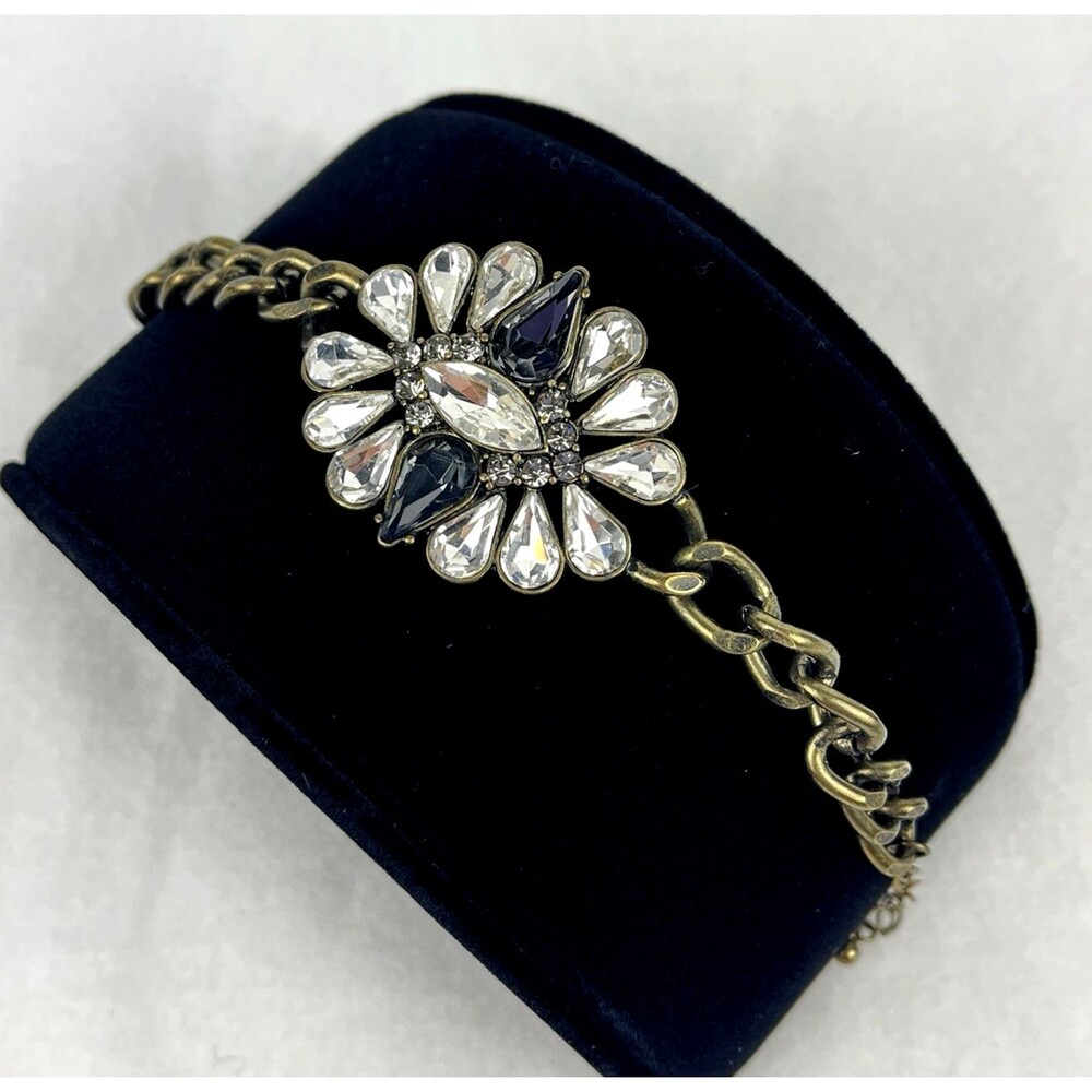Rhinestone Sunburst Flower Chain Link Bracelet Y2K Statement